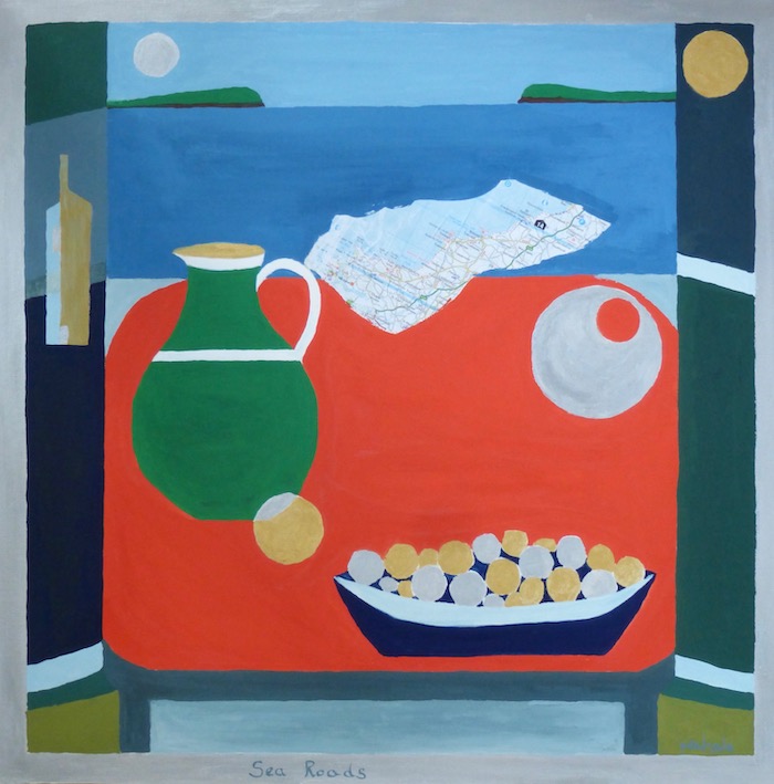 CORNISH WINDOW - GREEN JUG ON RED TABLE - David Penhale