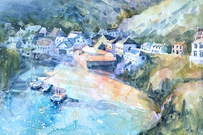 Sunny morning, Port Isaac Harbour - by Barbara Hawkins